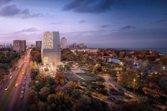 Aerial rendering of Obama Presidential Center (January 2018)