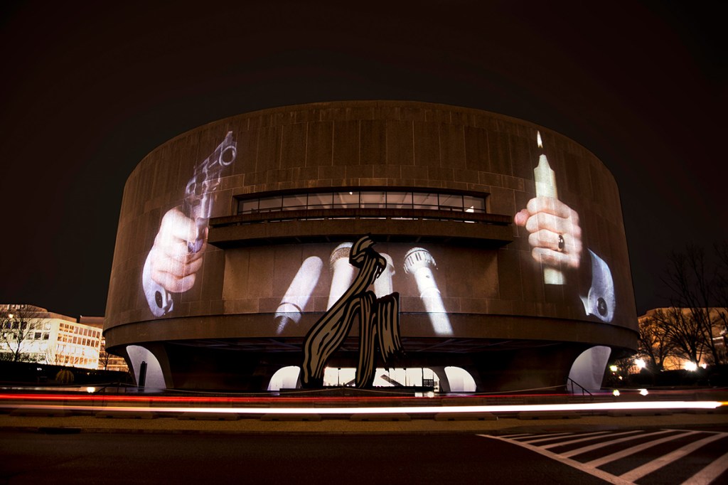 The 2018 installation of Wodiczko's 1988 artwork.