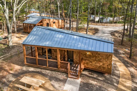 Roofs are clad in galvalume from Petersen Aluminum Corp.