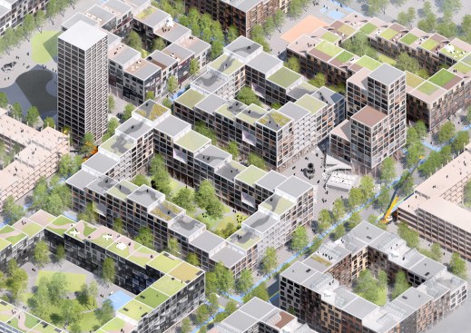 Pedestrian network connects multiple blocks together without the intrusion of vehicles