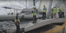 The area of interest where the bridge collapse may have started. The tensioning rod being tightened at the time of the collapse is sticking out above the canopy with the post-tensioning jack still attached to its end.