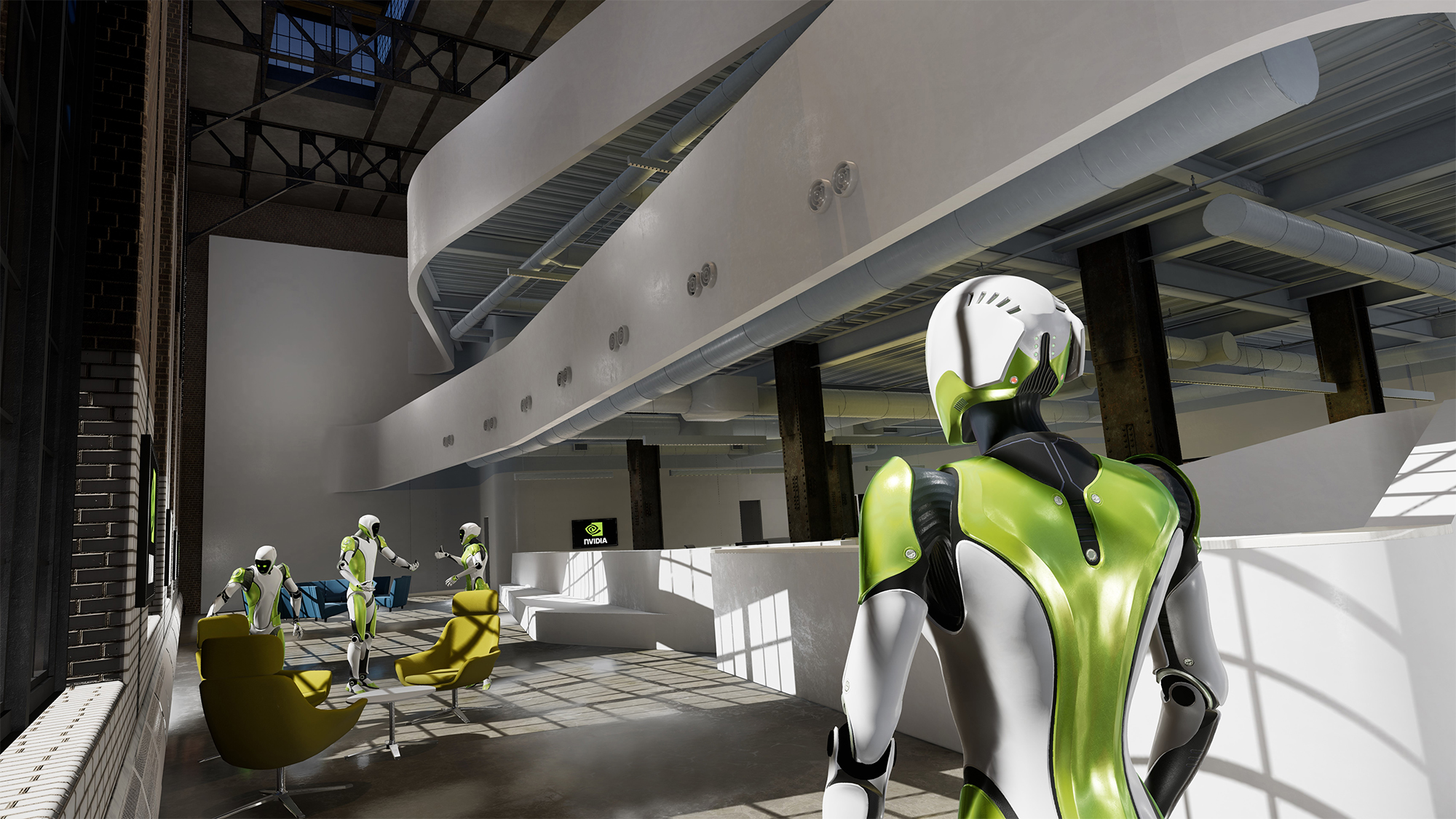 Avatars navigate a virtual building