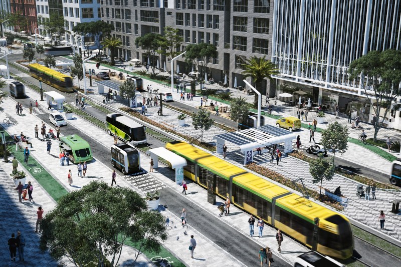 A 2017 rendering by Bloomberg Philanthropies based off of the National Association of City Transportation Officials' 2017 "Blueprint for Autonomous Urbanism."