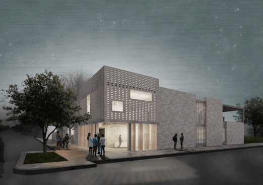 Southern border respite center exterior, street view