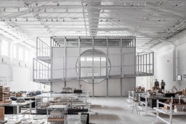 Boxen in the larger exhibition hall, with other exhibits in foreground