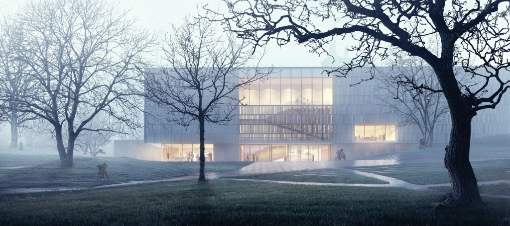 A rendering of the Bruce Museum's planned façade