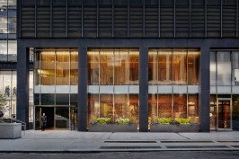 Exterior with entry canopy, first floor bar, and second floor event space, Four Seasons Restaurant, New York