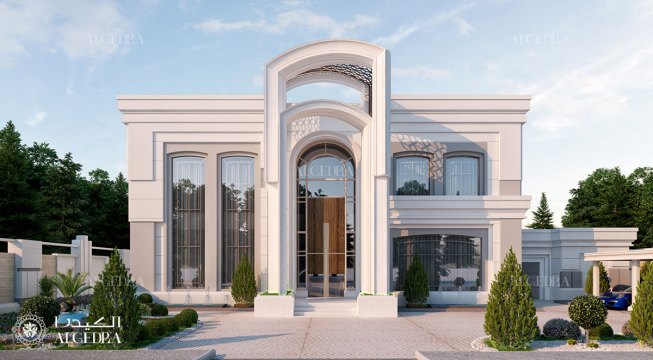 Modern villa facade and landscape design