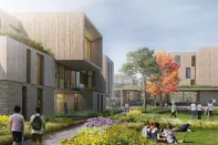 A 2015 MASS Design Group project for Colorado College utilized beetle-killed pine.