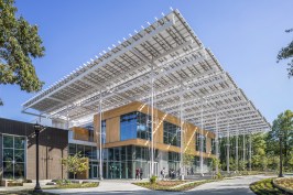 View from northwest of the Kendeda Building for Innovative Sustainable Design at Georgia Tech.