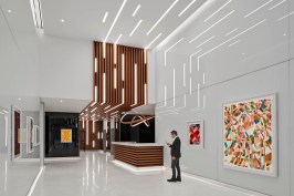 Walls showcase a curated, changing art gallery, featuring local and emerging artists, to create interest for tenants by provoking thought and conversation.