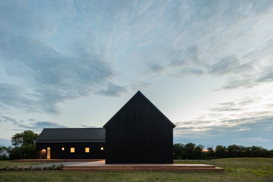 Ell House at dusk.