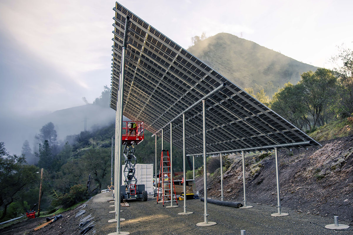 After a major fire destroyed the power lines that served Briceburg, California, the utility PG&E worked with BoxPower to install a remote grid with a 36.5-kilowatt solar array, a 69-kilowatt-hour battery bank, and two 35-kilovolt-amp propane prime power generators.