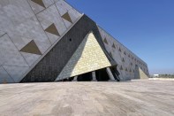 Grand Egyptian Museum main entrance, showing doorless access.