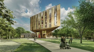 A rendering of the Whole Health Institute, located on the grounds of the Crystal Bridges Museum of American Art in Bentonville, Ark.