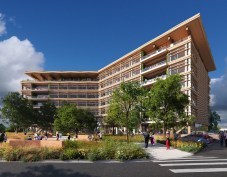 Mass timber serves as a structural element and an aesthetic driver of the new building facade for an already-entitled spec office project in Texas.