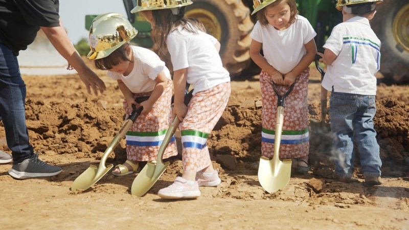 Children of the Caddo Nation Child Care Center take part in the Ground Blessing Ceremony for the Tribe’s first self-built community facility.