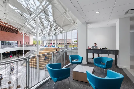 Numerous seating pods encourage student gathering