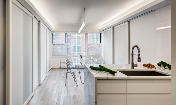 Open Loft Kitchen/Dining  with Sliding Panels in Closed Position