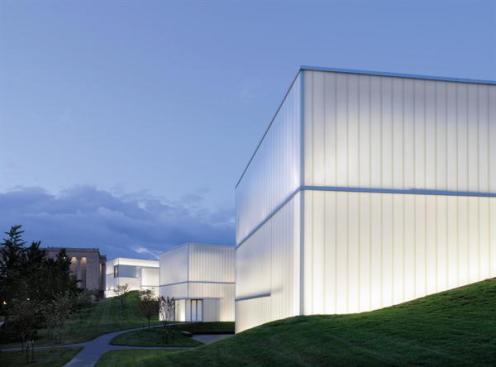 Steven Holl Architects?designed building at dusk