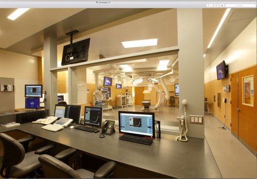 Behind the glass, medical staff have an unobstructed view and can communicate seamlessly with the surgical team.