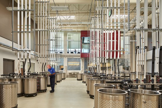 The fermentation room includes 192 individually monitored and controlled tanks.