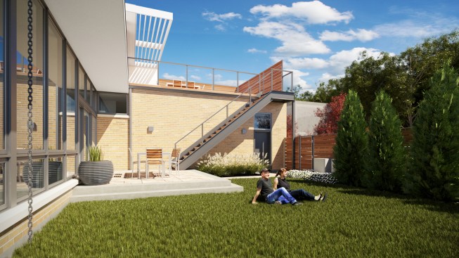 Unit patio and stair to roof deck