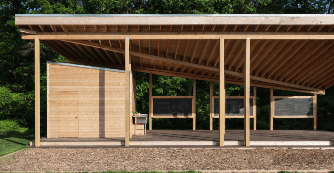 Detail view of shed and teaching zone