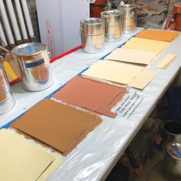 Microscopic analysis of the wall surfaces allowed the team to reproduce the original paint colors (samples of which are shown here), which were thinned before being applied to the walls. 