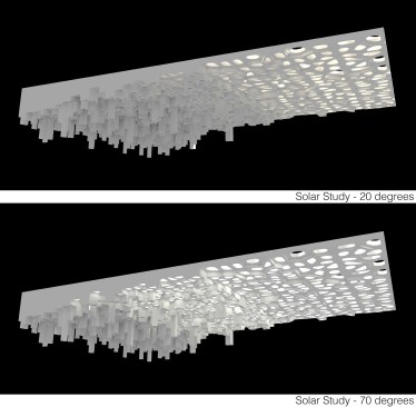Two simulations of the daylight-filtering ceiling application.