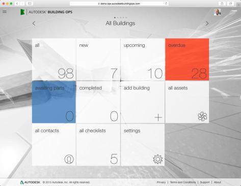 Autodesk Building Ops dashboard interface on a Web browser
