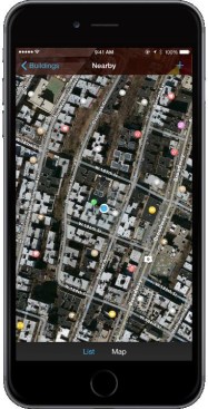 The app maps the locations of outstanding tickets on a building property
