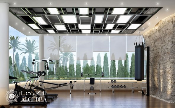 Home gym design in deluxe villa