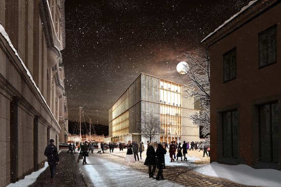 Rendering of Nobel Center from the city's Hovslagargatan street.