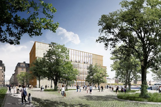 Rendering of view of Nobel Center from new public place.