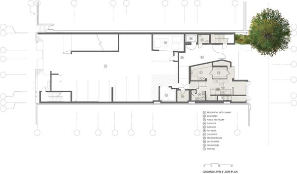 The buildings first floor plan. 