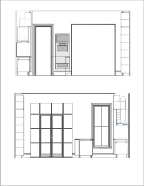 Top: Kitchen Section with view towards front Parlor Bottom: Kitchen Section with view towards Rear Deck