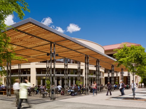 The Arbuckle Dining Pavilion sits at the center of the complex with its inviting outdoor seating.