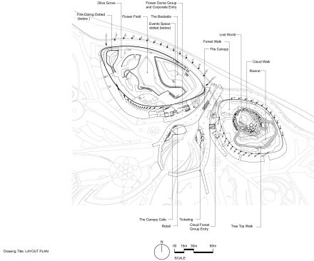 Site plan showing the two domes of the Bay South Gardens.