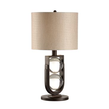 Suspended Spheres lamp in iron with an aged-bronze finish.