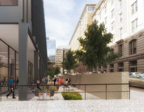 One proposed option for outdoor space on the corner of 9th Street and G Place. (Jan. 2015)