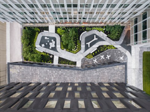 Paths meander across the intimate and relaxing pocket park.