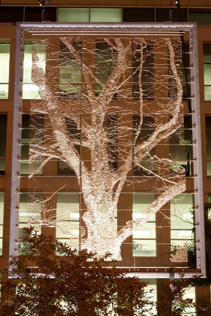 A mockup of the steel tapestries presented during the evening