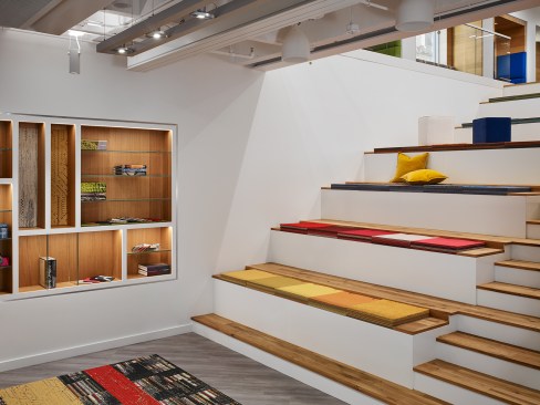 Expansive staircase showcasing textile samples