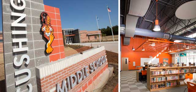 Cushing Middle School’s new 140,000-square-foot facility serves 600 students and can grow to accommodate 200 more.