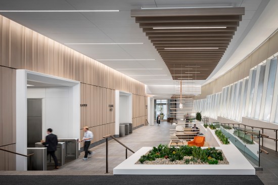 New frosted film at the windows is uplighted with white light, supporting the diaphanous and airy interior.