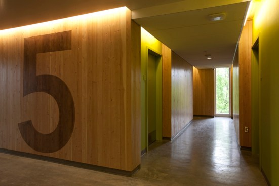 A typical elevator lobby.