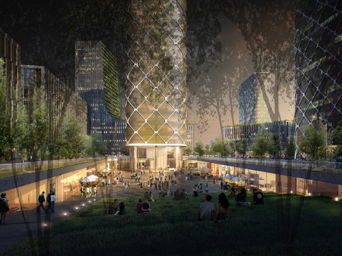 Rendering of amphitheater at night.
