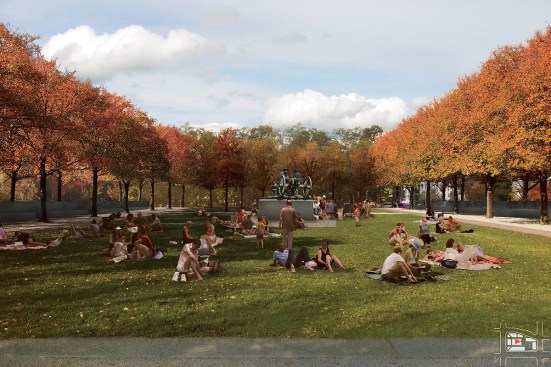 Rendering of central lawn looking west in the direction of 15th Street