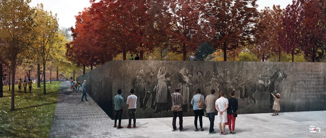 Rendering of southeast corner of Wall of Remembrance